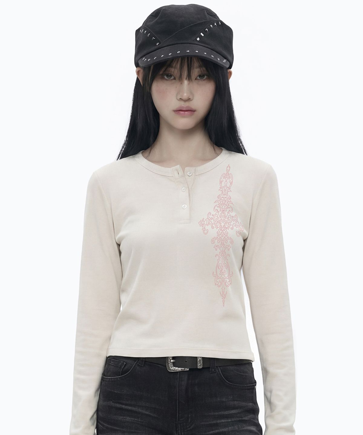 그레이버(GRAVER) [UNISEX]SIM CROSS 헨리넥 롱슬리브 티셔츠_3color