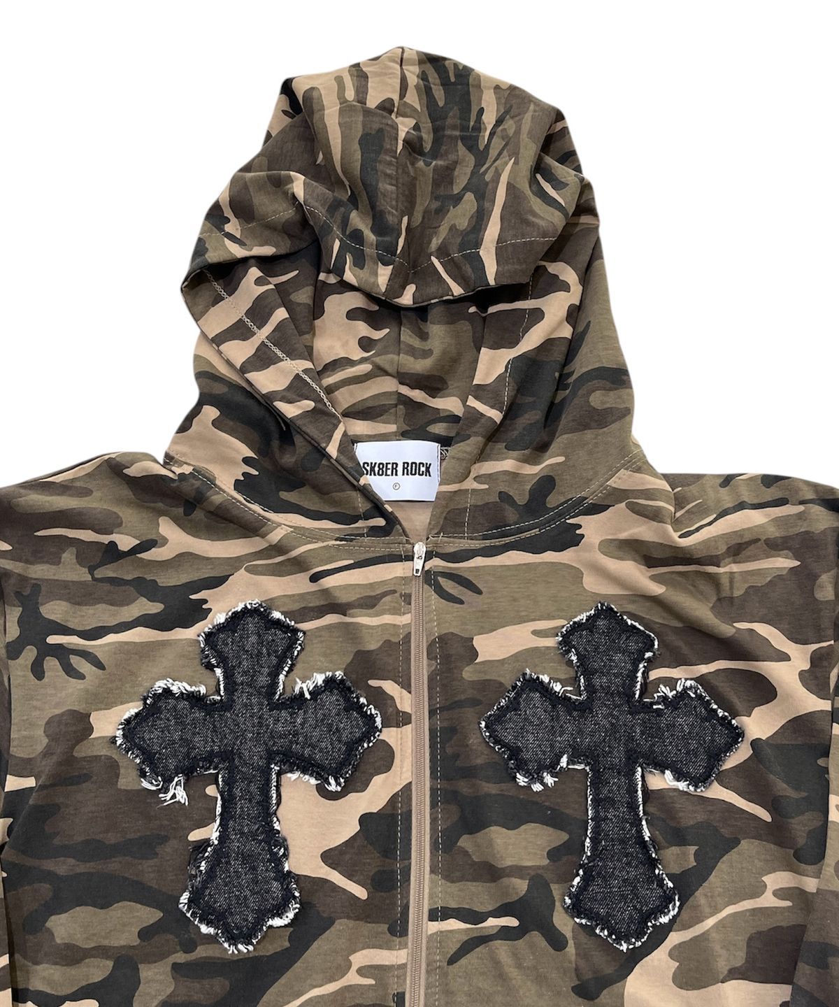 스케이터락(SK8ER ROCK) Cross Camouflage Hood Zip-Up (beige)