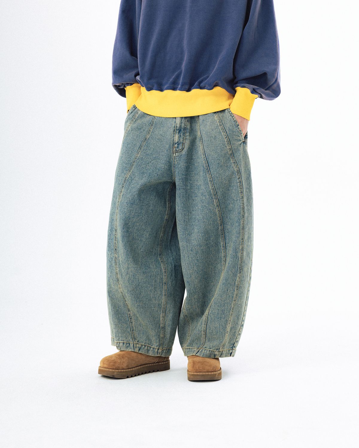 앵글런(ANGLAN) Balloon Iconic Denim Pants - Washed Blue