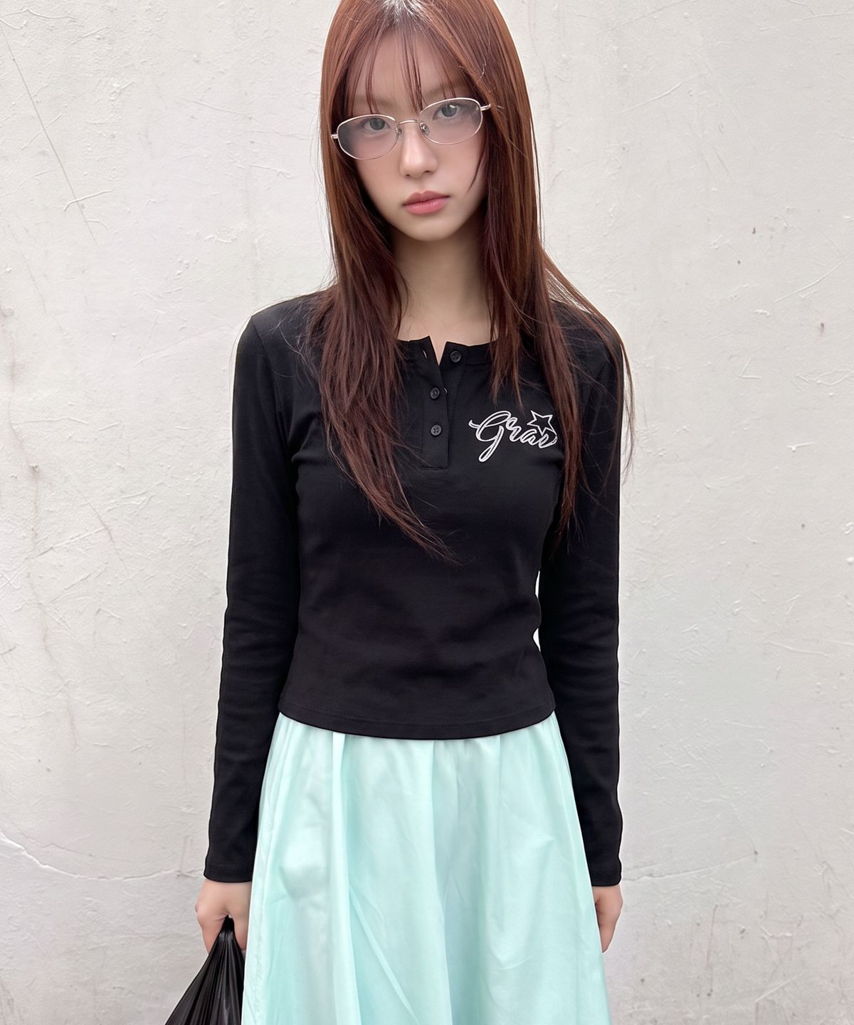 그레이버(GRAVER) [UNISEX]WINGS 헨리넥 롱슬리브 티셔츠_Black