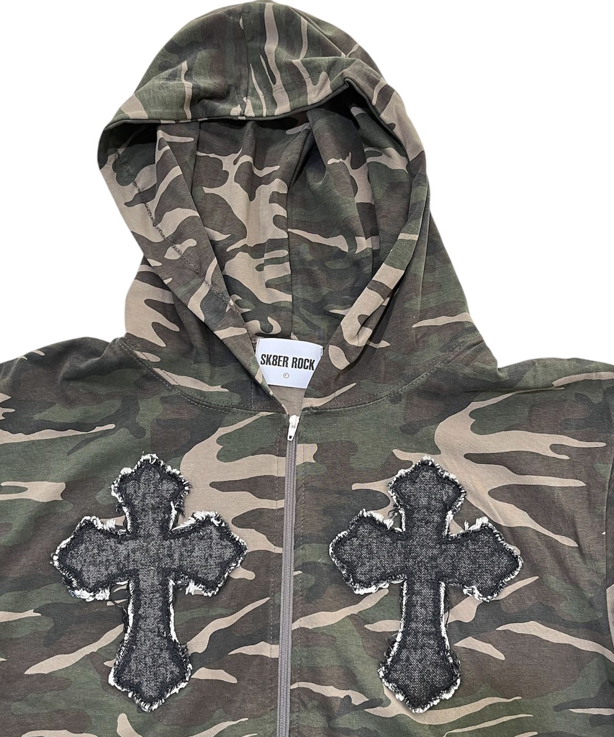 스케이터락(SK8ER ROCK) Cross Camouflage Hood Zip-Up (khaki)