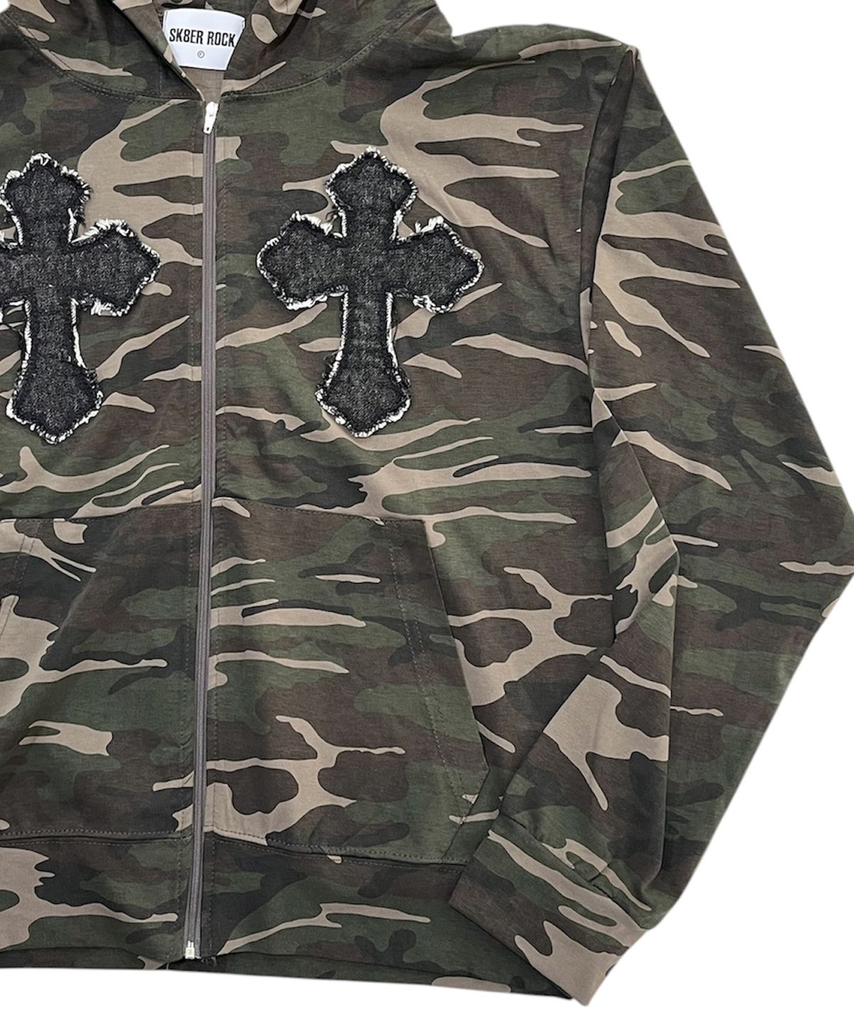 스케이터락(SK8ER ROCK) Cross Camouflage Hood Zip-Up (khaki)