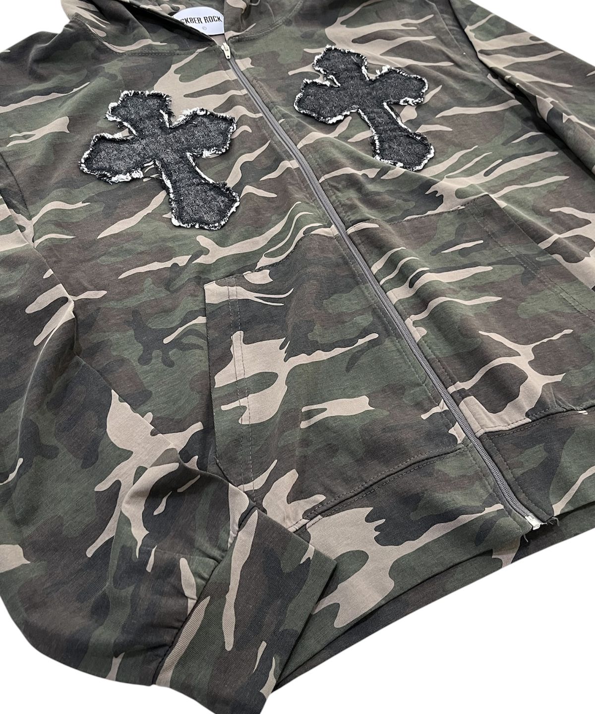 스케이터락(SK8ER ROCK) Cross Camouflage Hood Zip-Up (khaki)