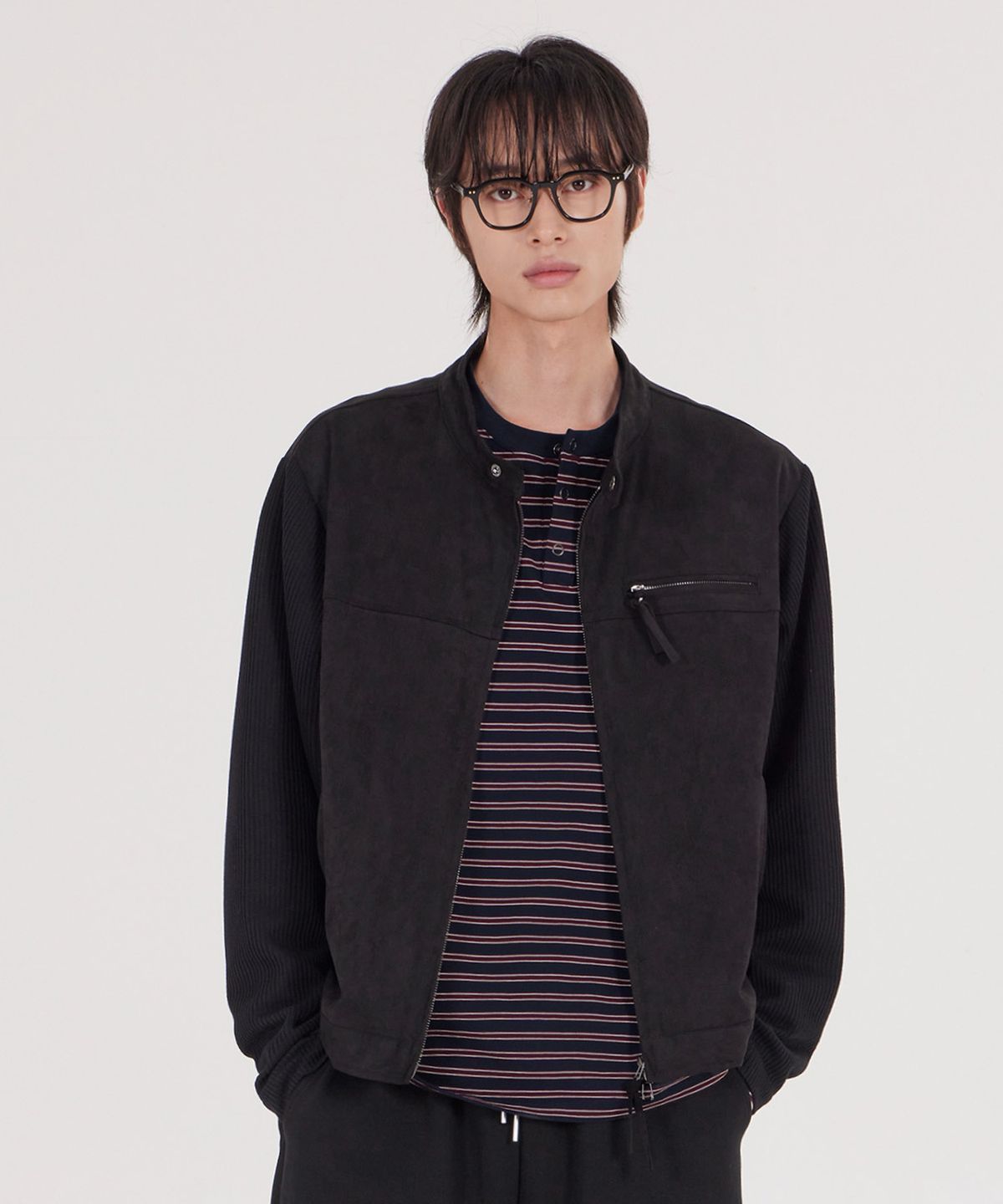 굿라이프웍스(GLW) [unisex] 스웨이드 크롭 바이커 자켓 블랙