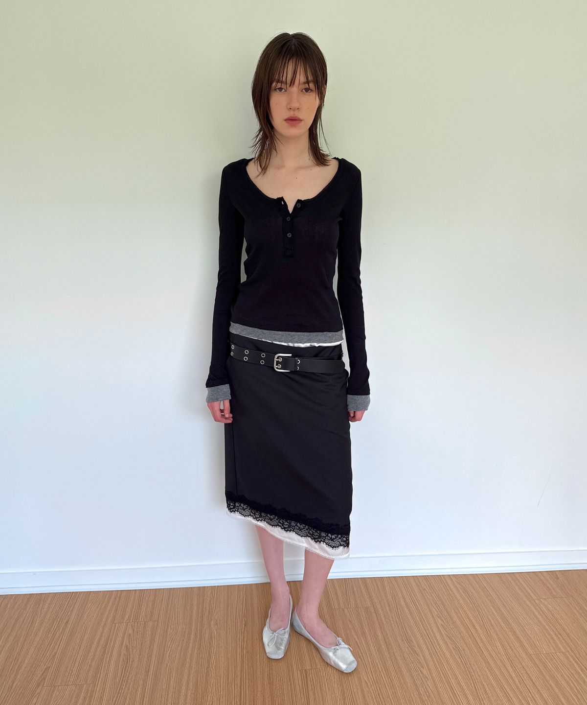 다이애그널(DIAGONAL) DOUBLE LAYERED LACE SKIRT (black)