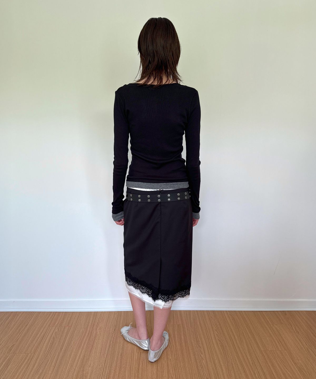 다이애그널(DIAGONAL) DOUBLE LAYERED LACE SKIRT (black)
