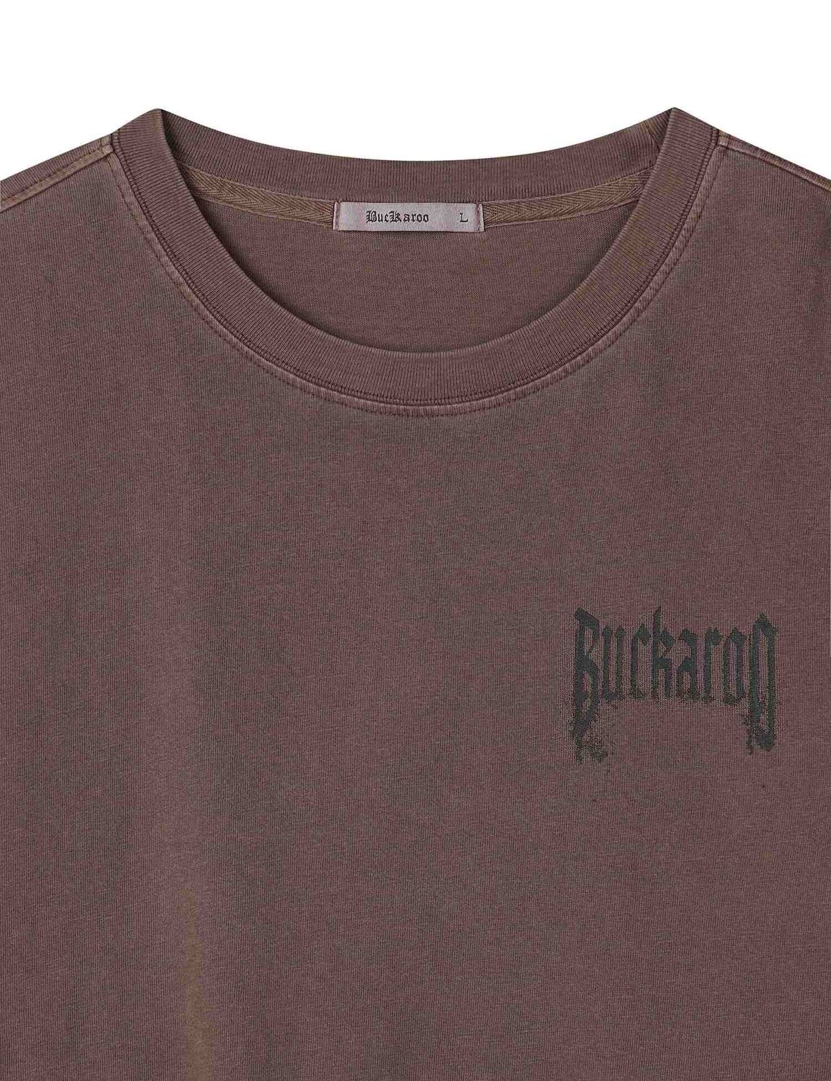 버커루(BUCKAROO) 공용 스플래시로고 오버핏 다잉 반팔 티셔츠 와인