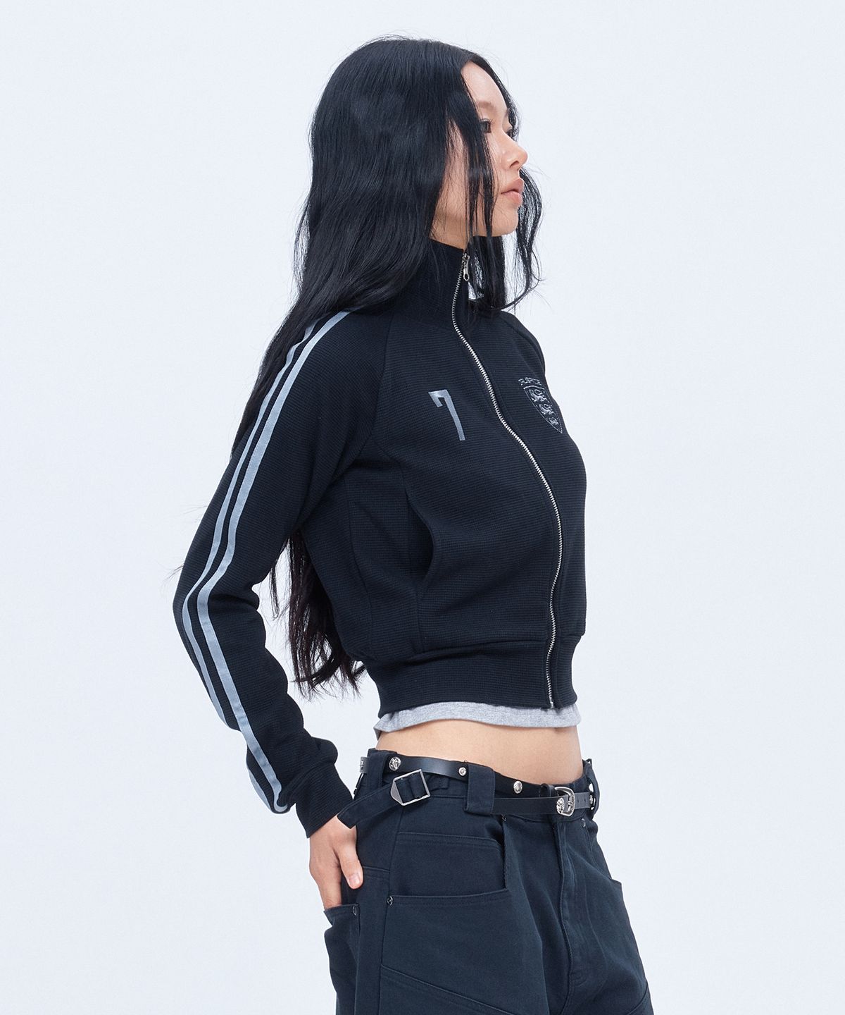 디오스피스(DAUSPICE) (DUC) Waffle Cropped Track Top Black