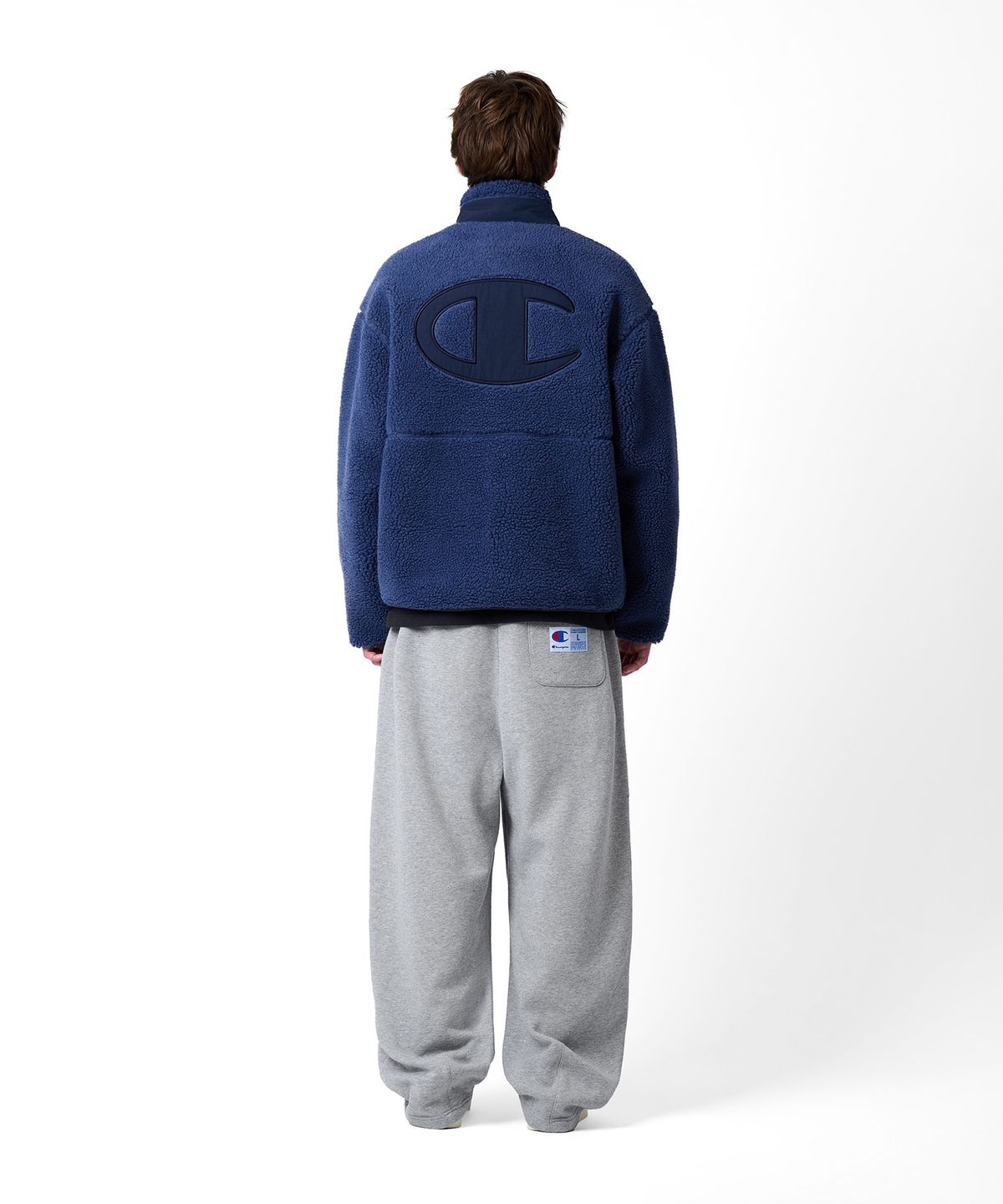 챔피온(CHAMPION) 아플리케 빅 로고 플리스 재킷 Blue