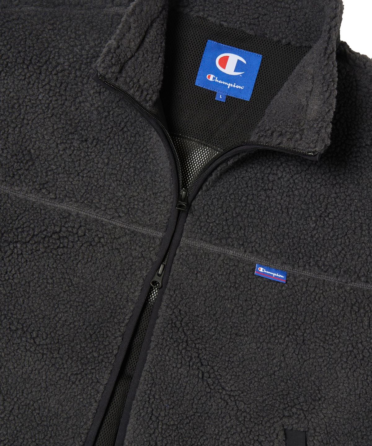 챔피온(CHAMPION) 아플리케 빅 로고 플리스 재킷 Charcoal
