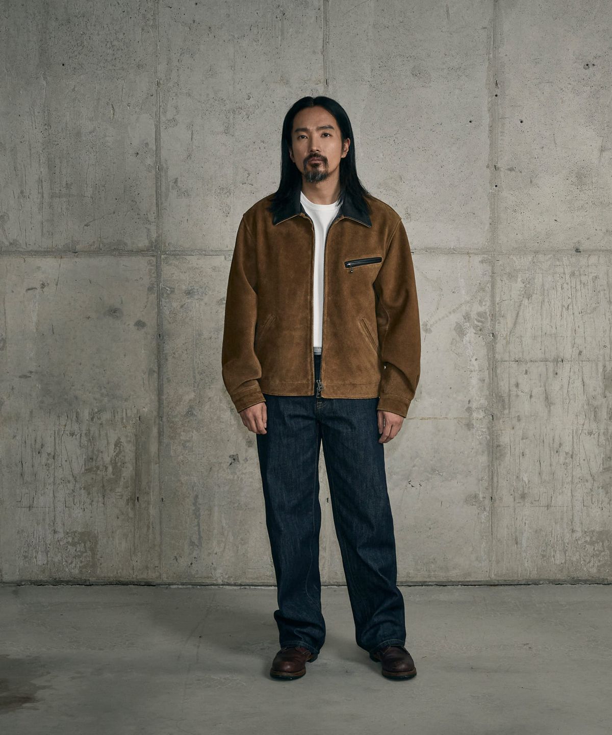 에스피오나지(ESPIONAGE) Suede Leather Single Jacket Camel