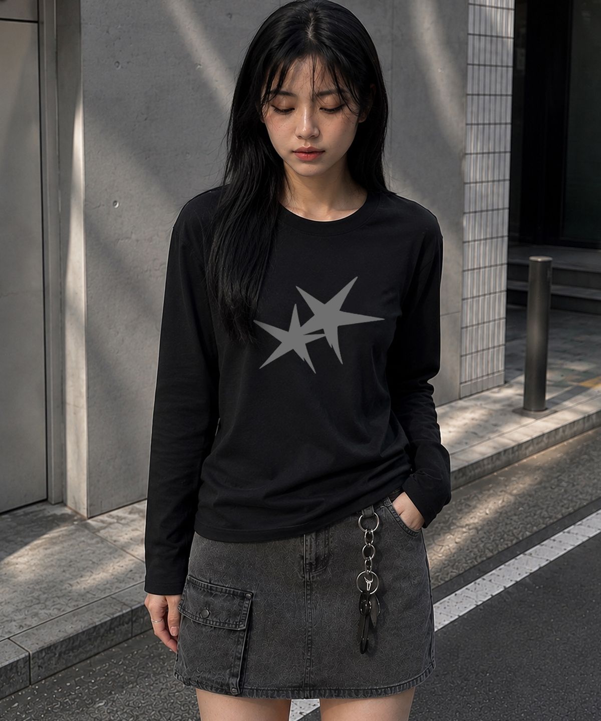 그레이버 오디너리(GRAVER ORDINARY) [ODNR UNISEX]Twins Star 롱슬리브 긴팔티셔츠_Charcoal