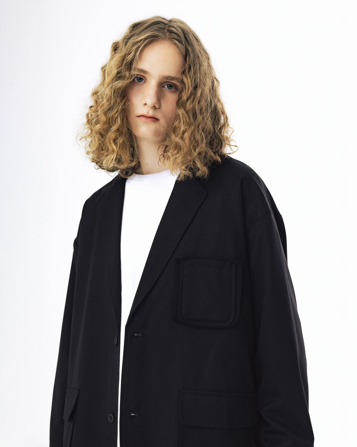 앵글런(ANGLAN) Mix Structured Blazer - Black
