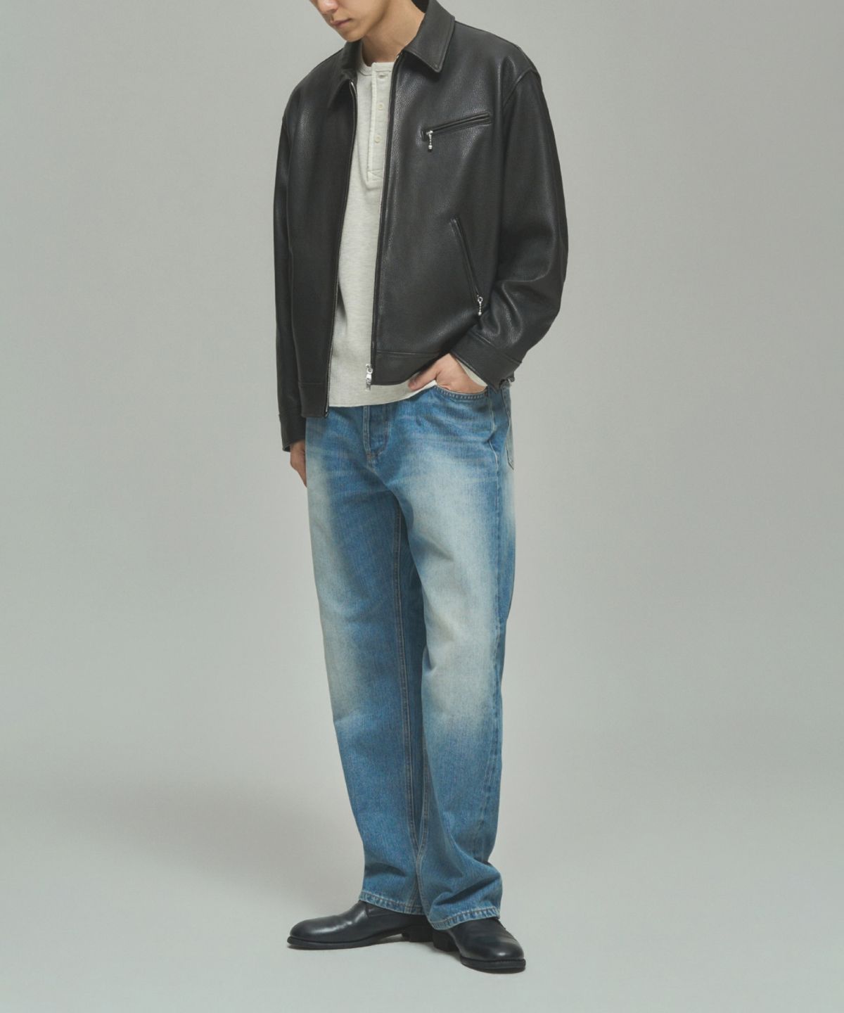 레어토라(RARETORA) UNION SPORTS LEATHER JACKET - BLACK