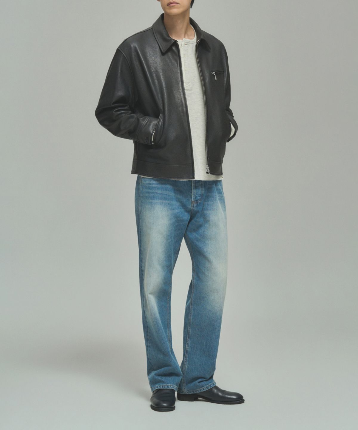 레어토라(RARETORA) UNION SPORTS LEATHER JACKET - BLACK