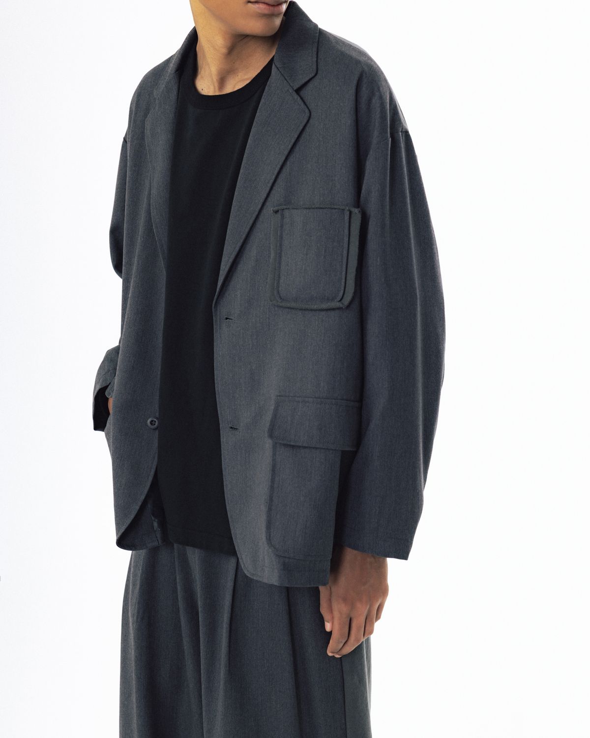 앵글런(ANGLAN) Mix Structured Blazer - Grey