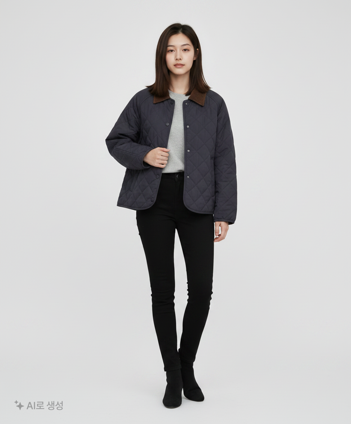 폴햄(POLHAM) 여성) 다이아 퀼팅 카라 크롭 경량 점퍼_PHE4JP2151NV XS
