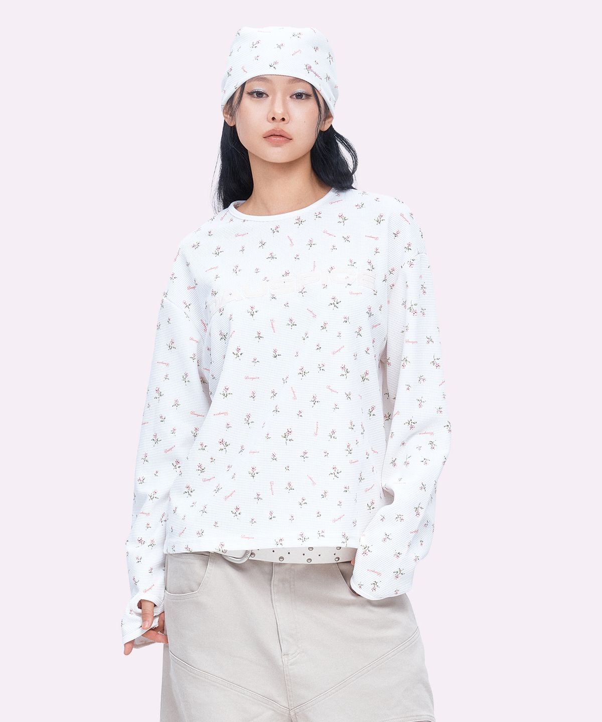 디오스피스(DAUSPICE) (DUC) Appliqué Logo Waffle Long Sleeve Flower