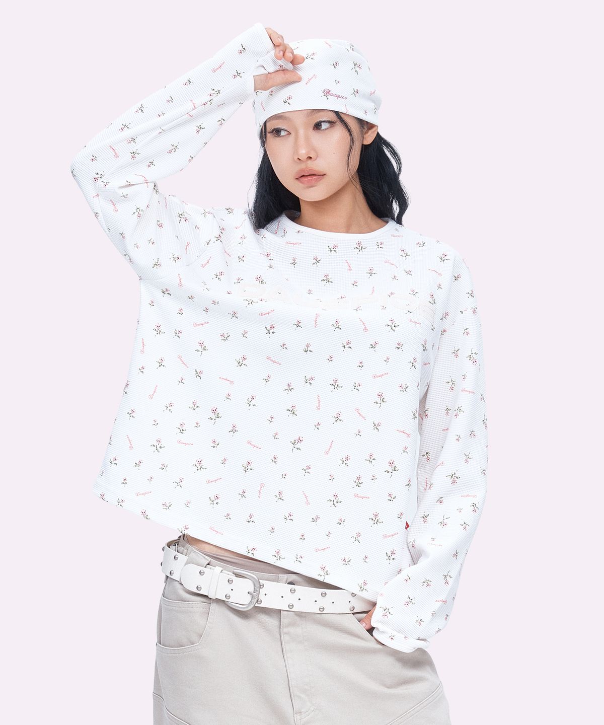 디오스피스(DAUSPICE) (DUC) Appliqué Logo Waffle Long Sleeve Flower