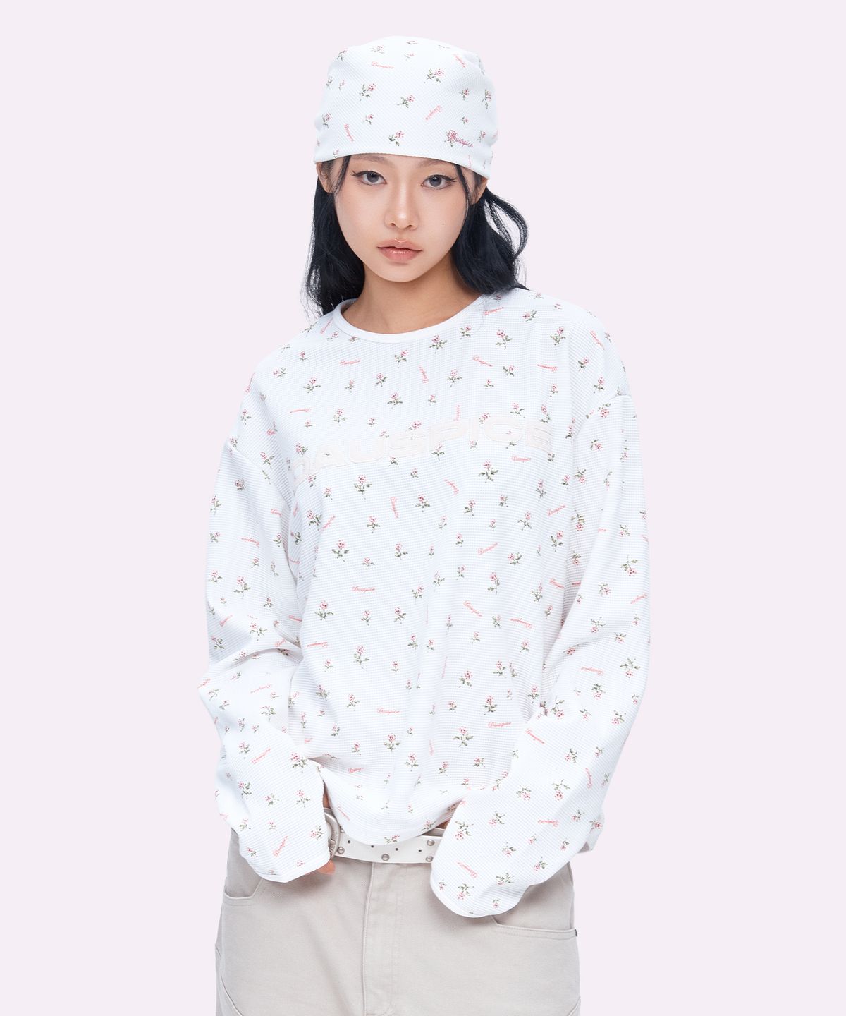 디오스피스(DAUSPICE) (DUC) Appliqué Logo Waffle Long Sleeve Flower