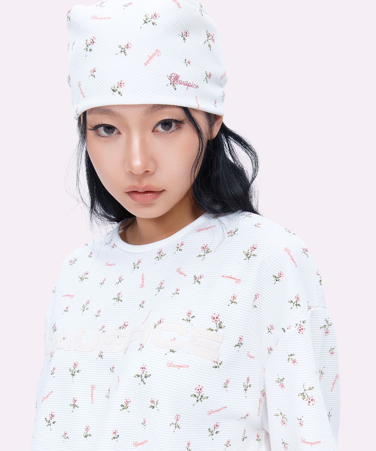 디오스피스(DAUSPICE) (DUC) Appliqué Logo Waffle Long Sleeve Flower