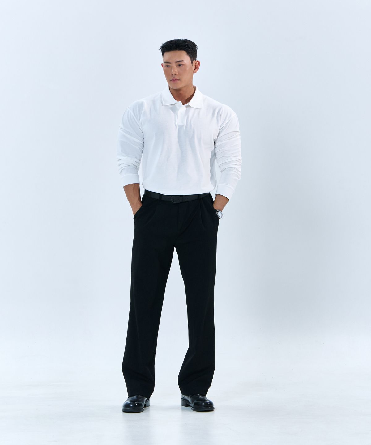 나인제트(NINEZ) [2PACK] 시그니처 코튼 빅 사이즈 머슬핏 긴팔 카라티 (2color)