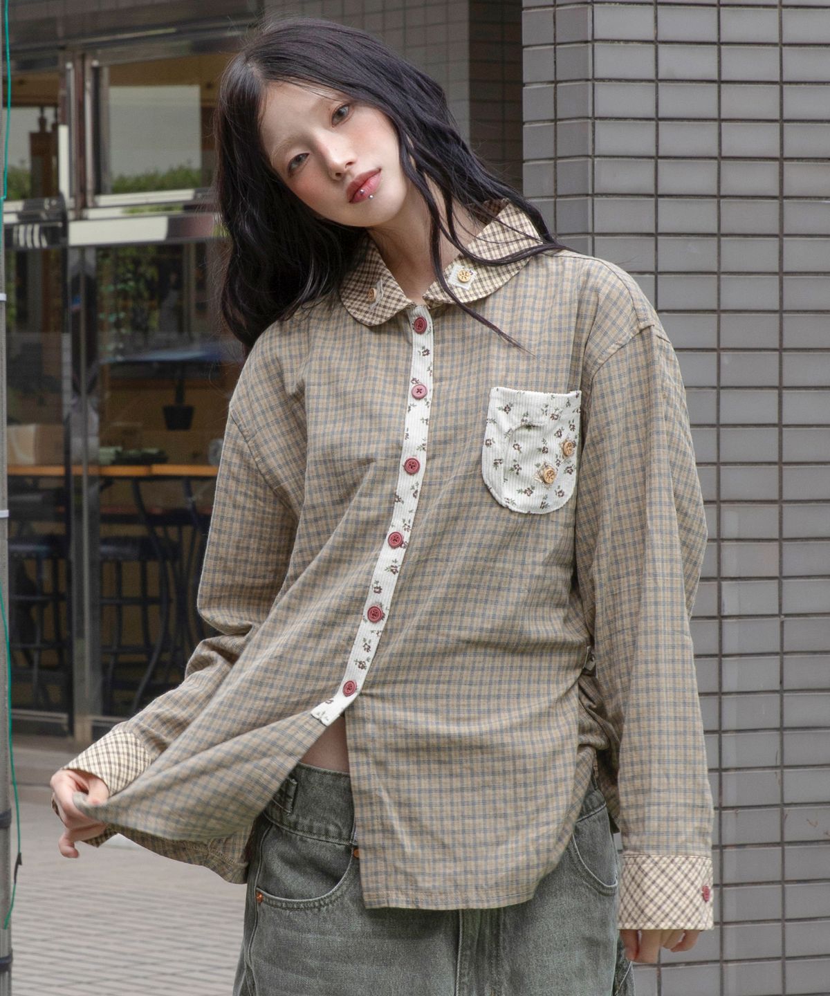 루나키후(RuNaKi'Hu') WXTS017 누이아토 체크 셔츠 (BEIGE)