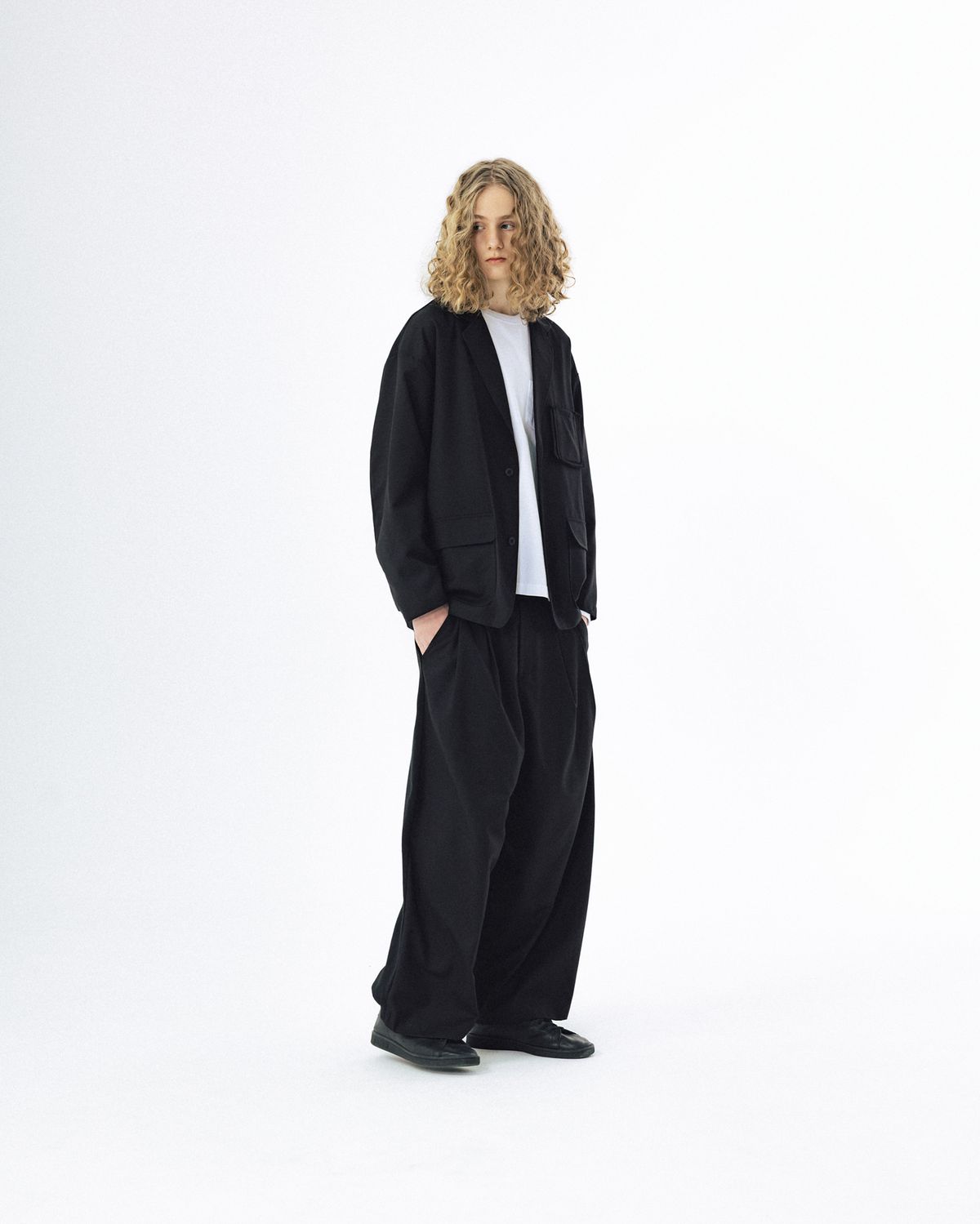 앵글런(ANGLAN) Mix Structured Trousers - Black