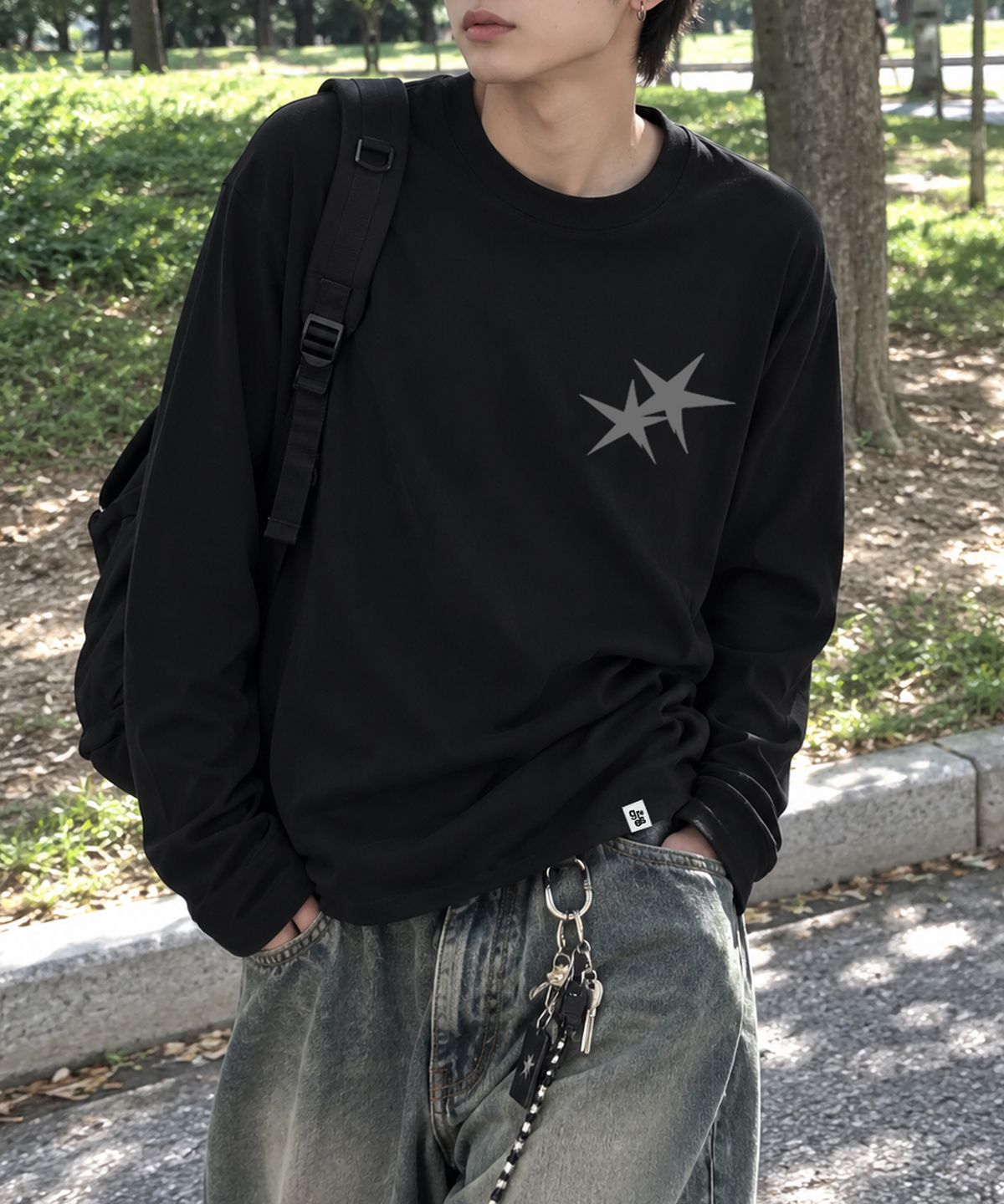 그레이버 오디너리(GRAVER ORDINARY) [ODNR UNISEX]Small Twins Star 롱슬리브 긴팔티셔츠_WHITE