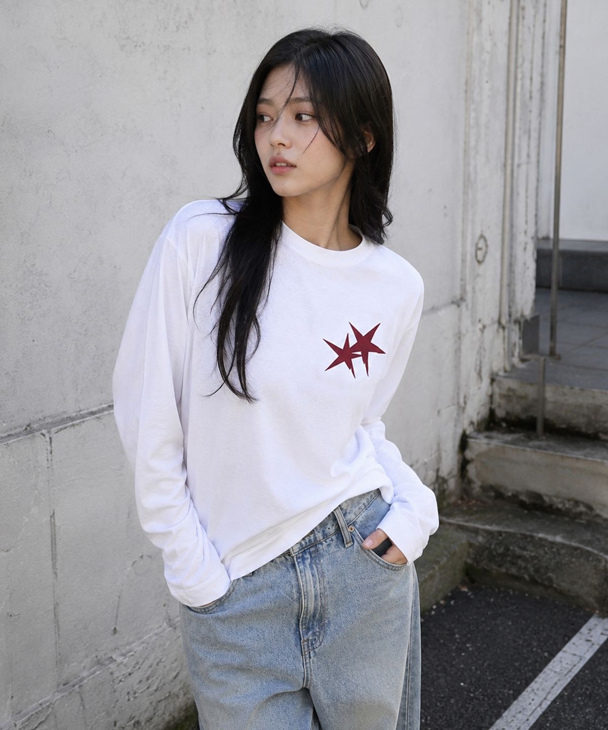 그레이버 오디너리(GRAVER ORDINARY) [ODNR UNISEX]Small Twins Star 롱슬리브 긴팔티셔츠_WHITE