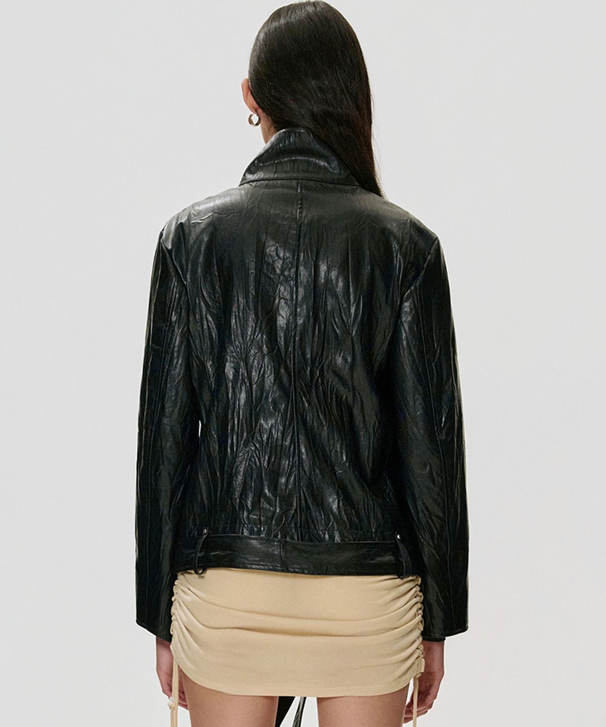 킴지수(KIMZISU) Zip Tucked Faux Leather Jacket_BLACK