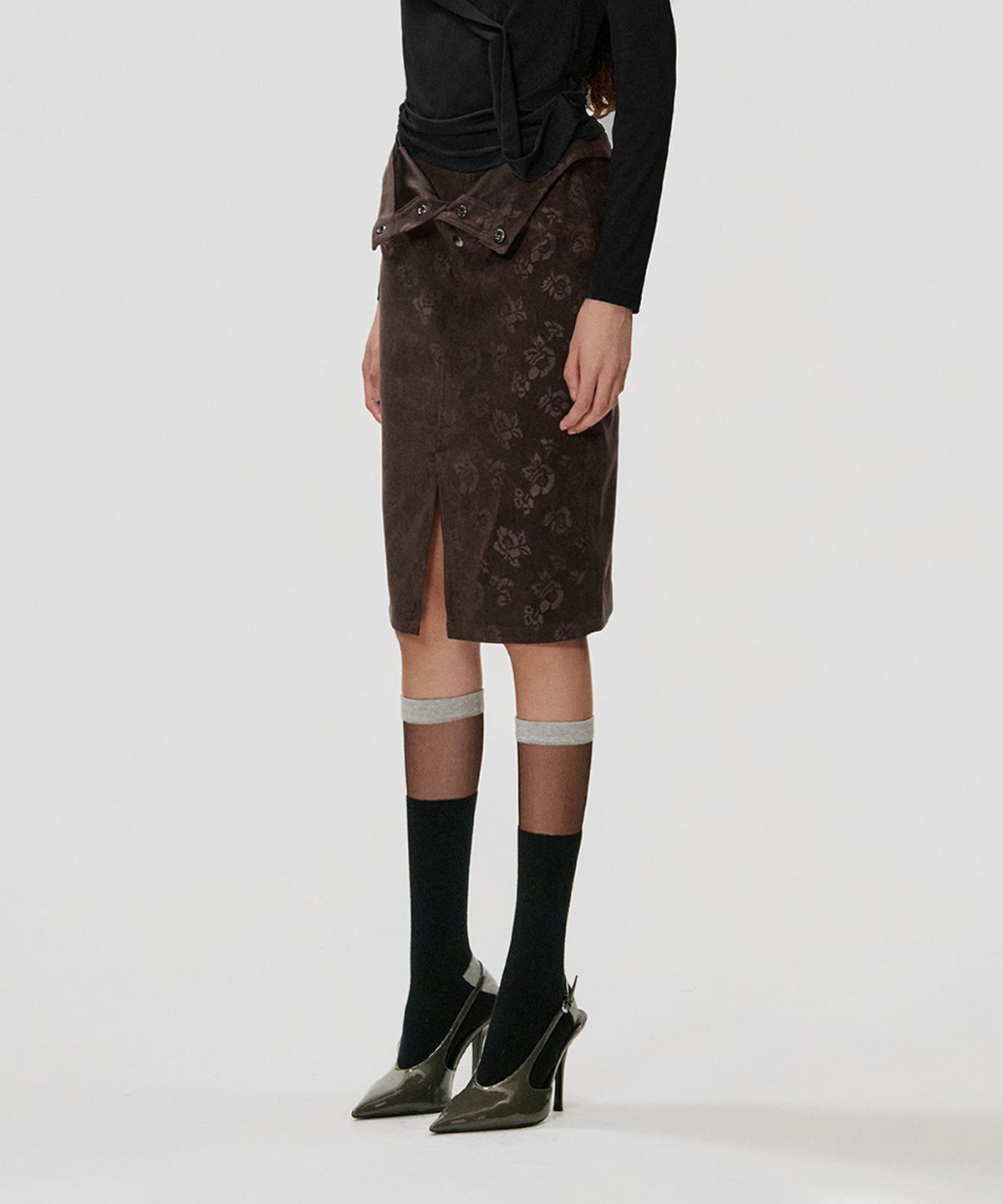 킴지수(KIMZISU) Foldover Rose Skirt_BROWN