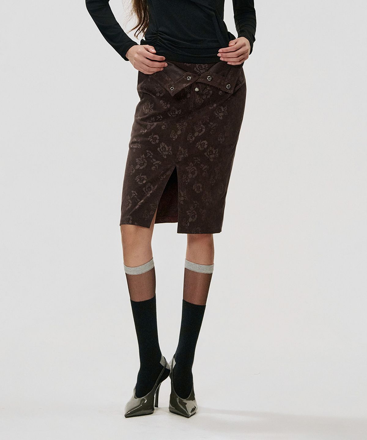 킴지수(KIMZISU) Foldover Rose Skirt_BROWN