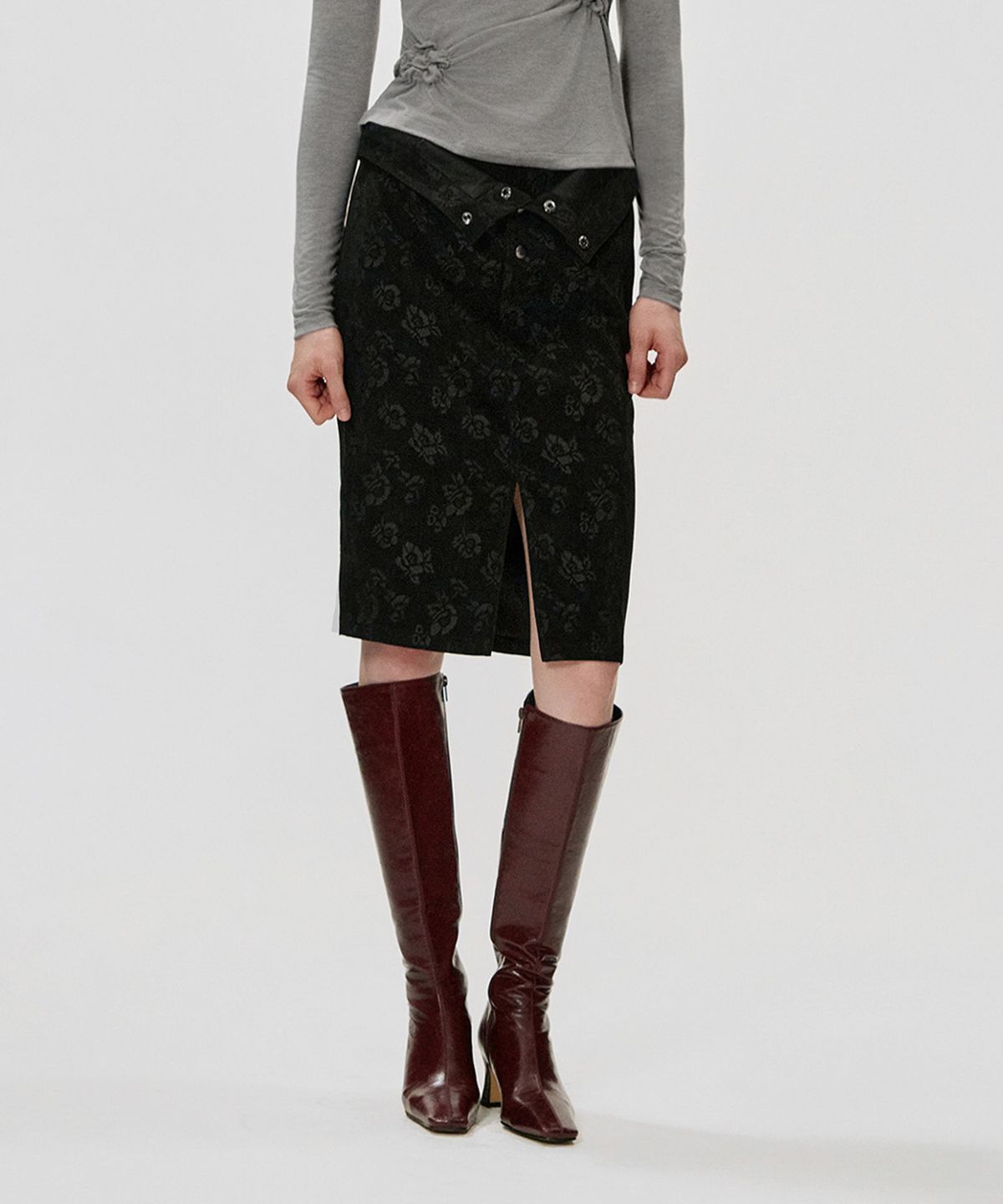 킴지수(KIMZISU) Foldover Rose Skirt_BLACK