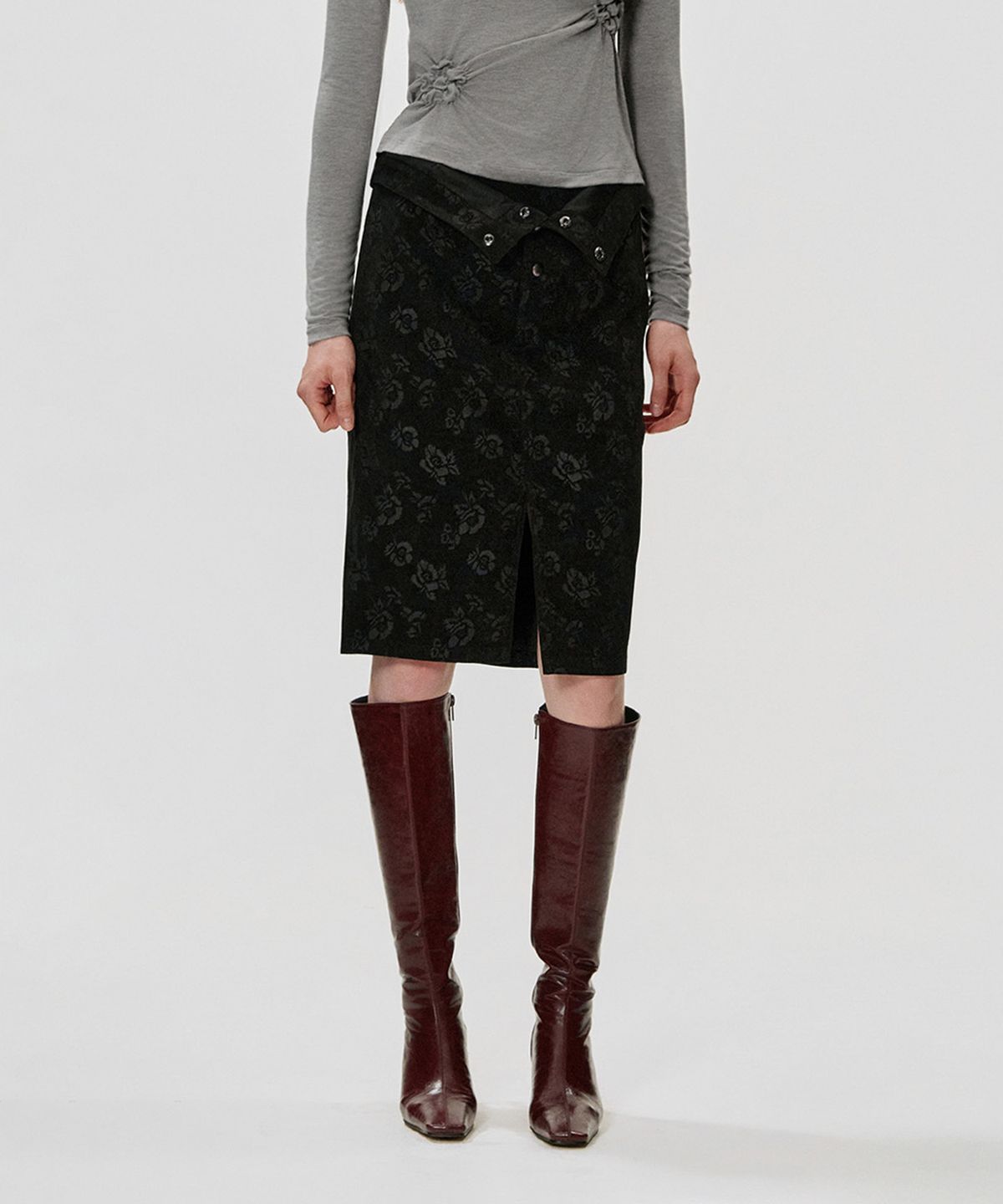 킴지수(KIMZISU) Foldover Rose Skirt_BLACK