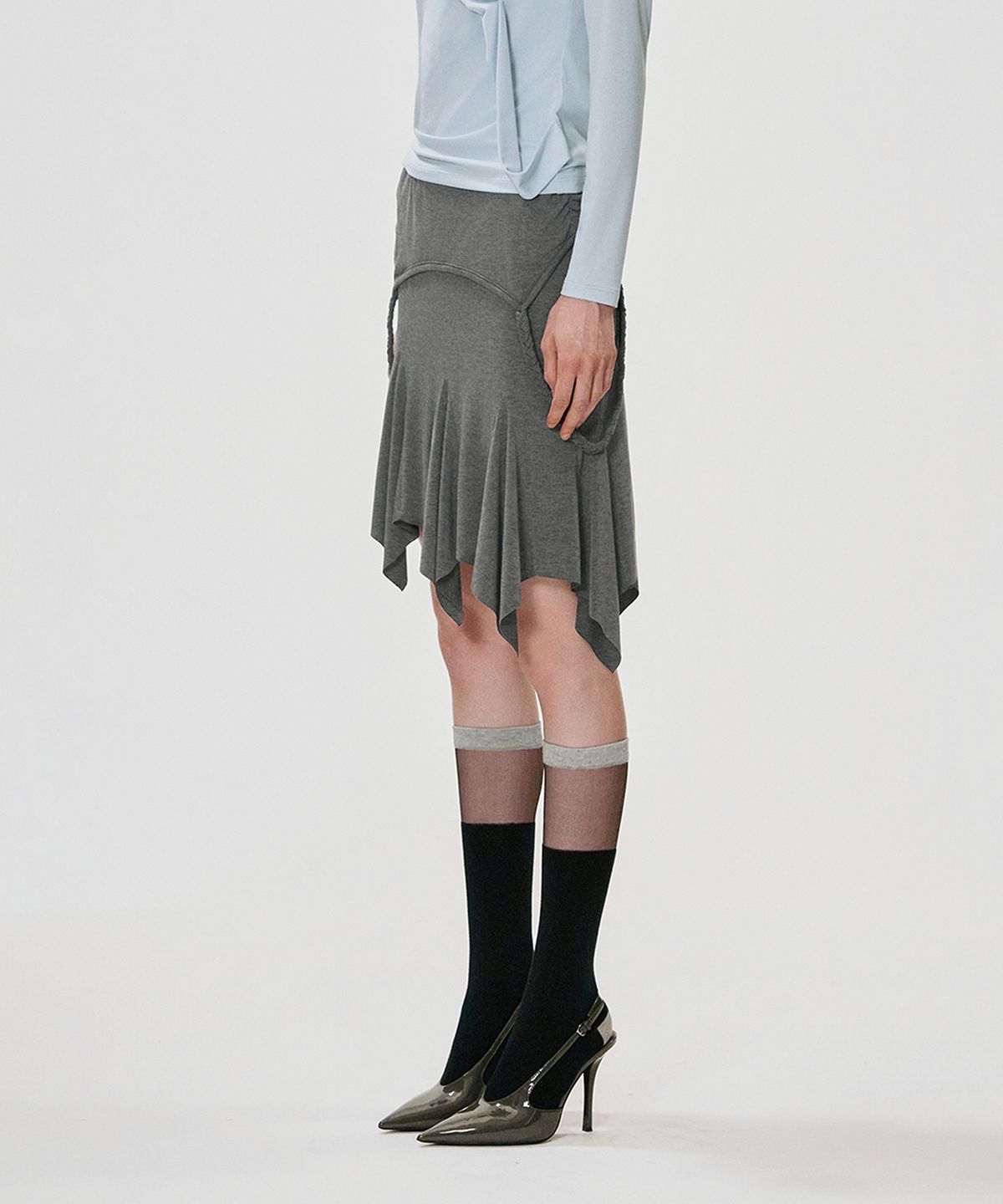 킴지수(KIMZISU) Foldover Gored Jersey Skirt_GREY