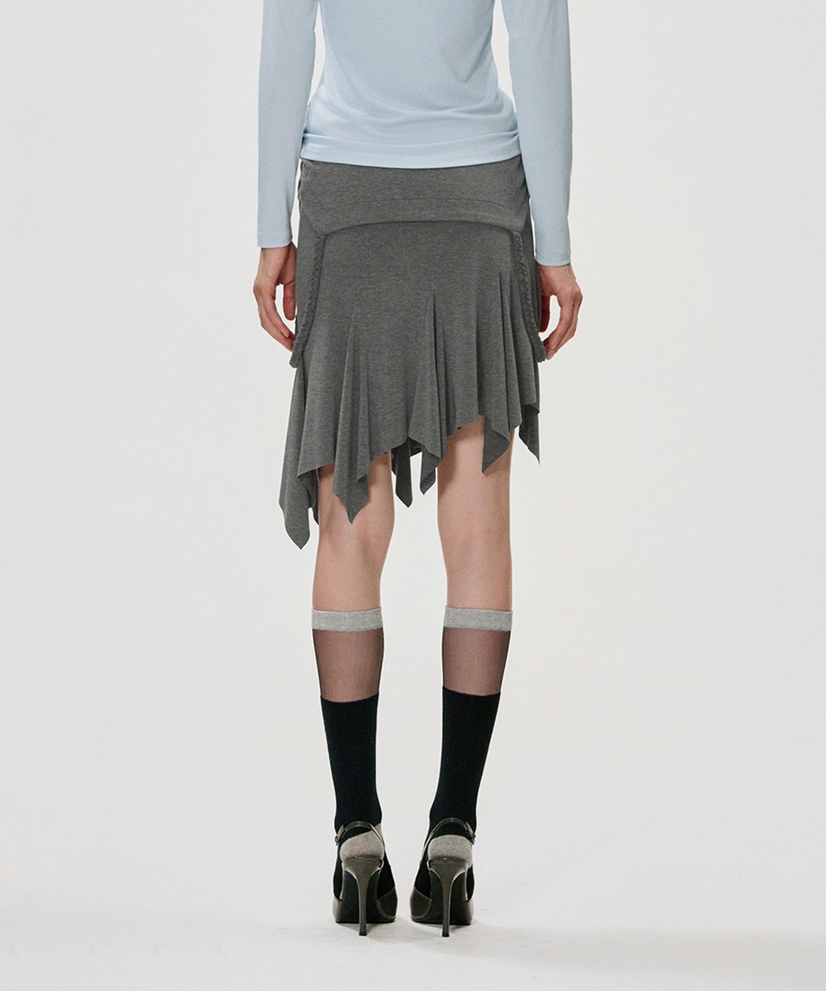 킴지수(KIMZISU) Foldover Gored Jersey Skirt_GREY