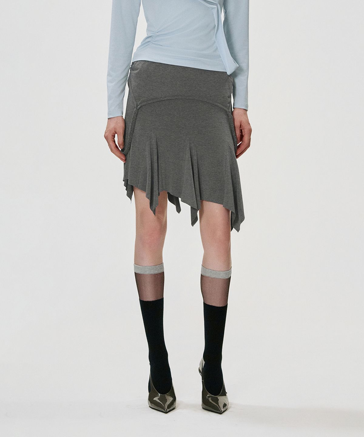킴지수(KIMZISU) Foldover Gored Jersey Skirt_GREY