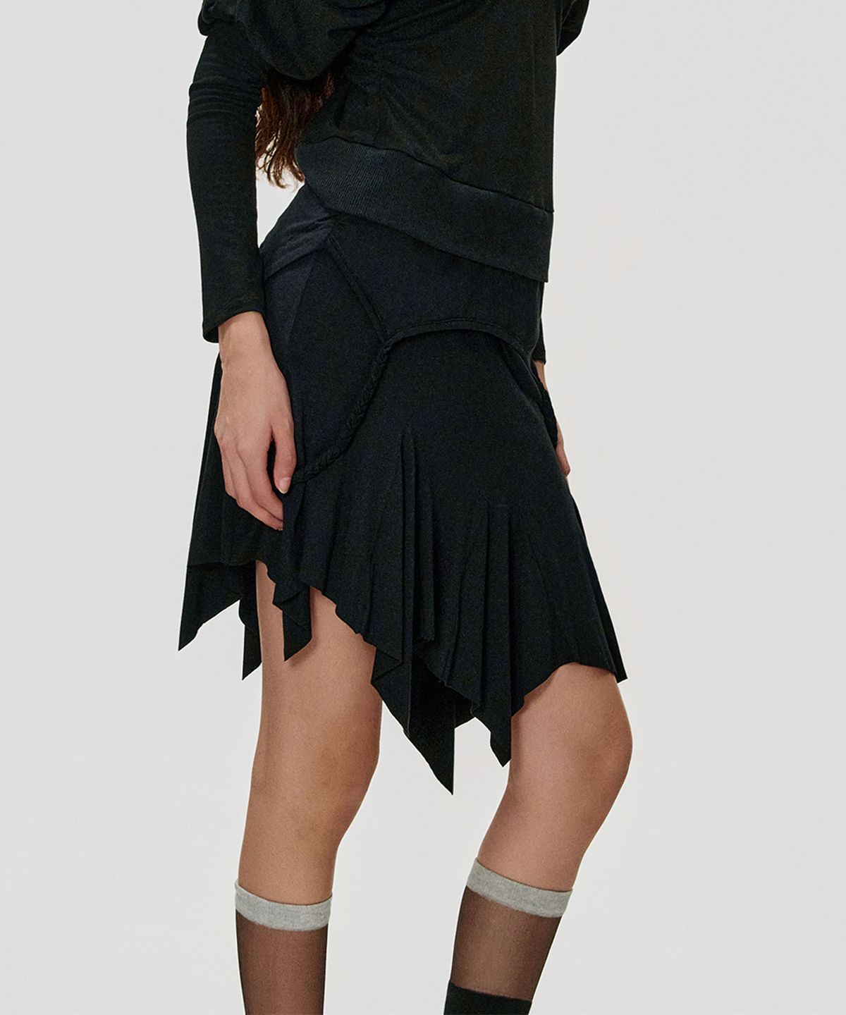 킴지수(KIMZISU) Foldover Gored Jersey Skirt_BLACK