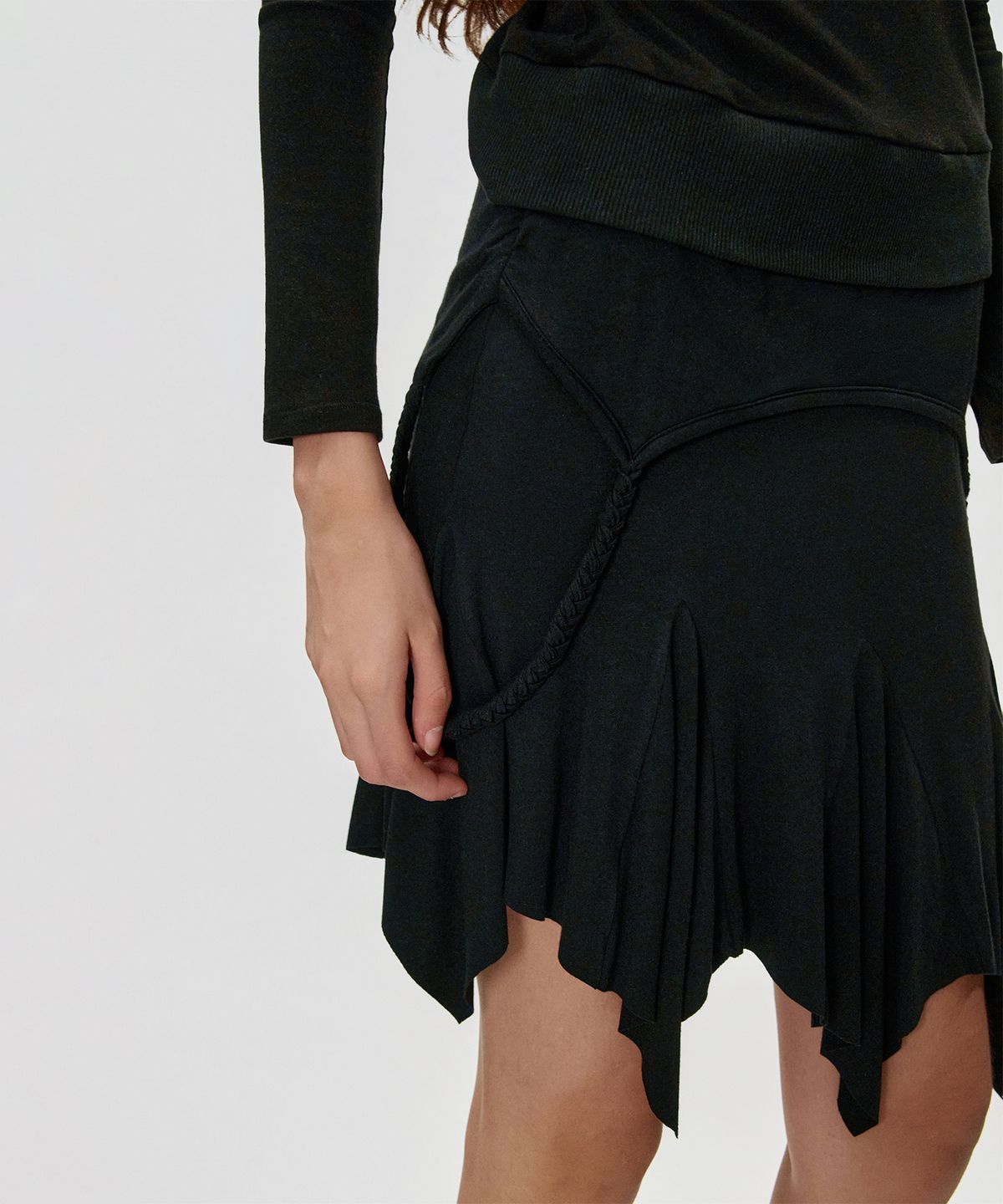킴지수(KIMZISU) Foldover Gored Jersey Skirt_BLACK