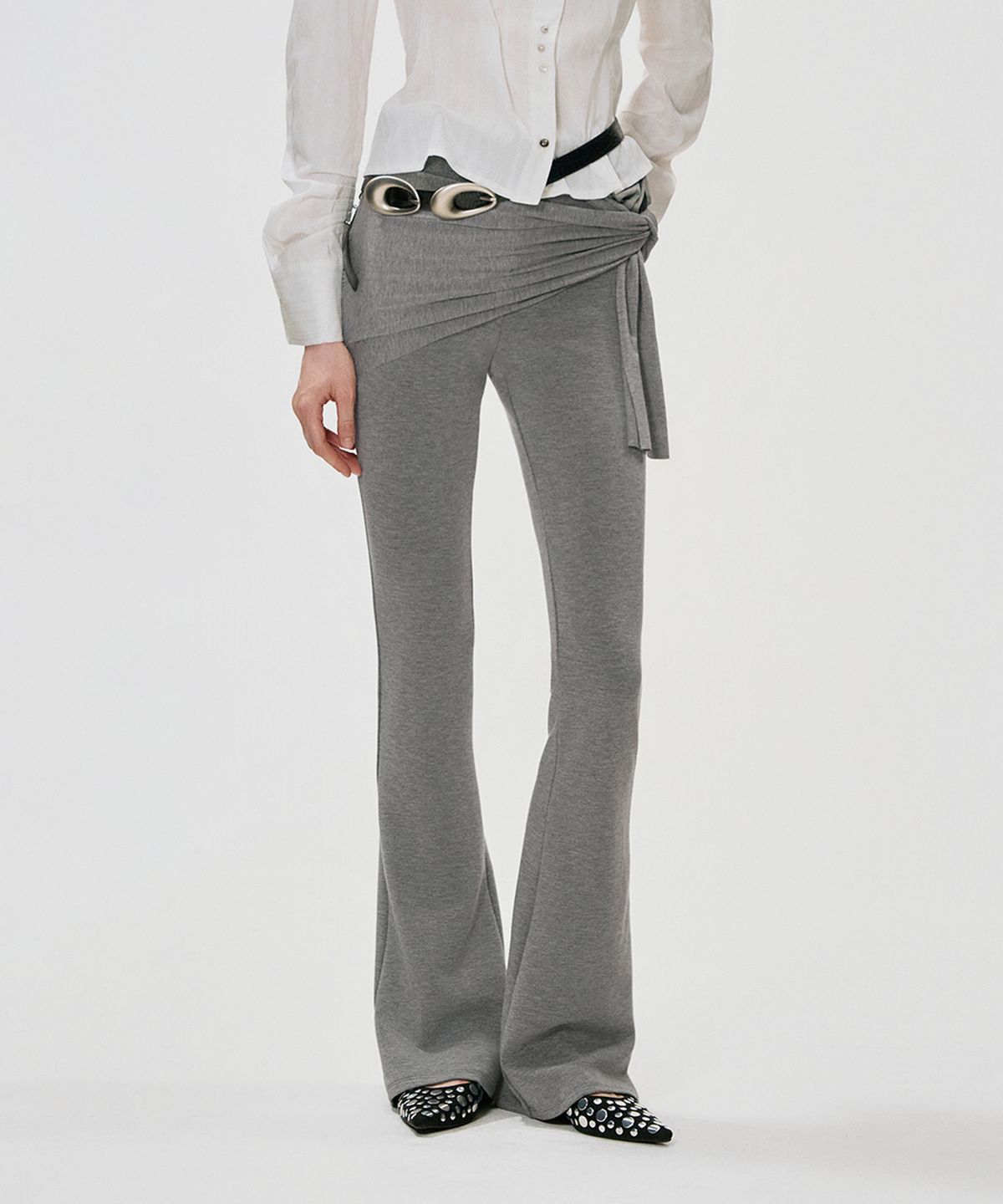 킴지수(KIMZISU) Wrap Bootcut Jersey Pants_GREY