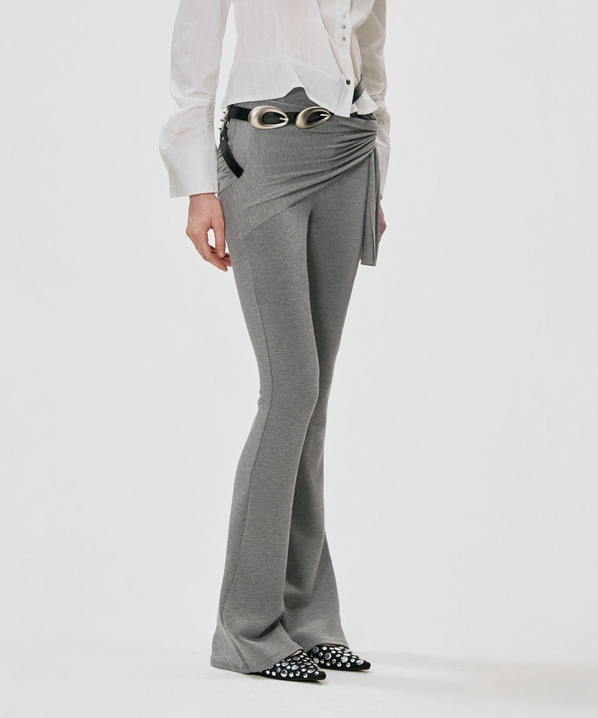 킴지수(KIMZISU) Wrap Bootcut Jersey Pants_GREY