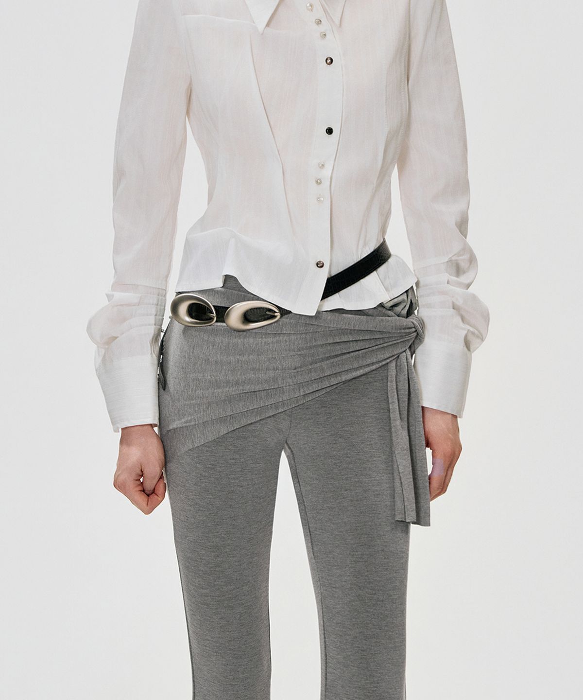 킴지수(KIMZISU) Wrap Bootcut Jersey Pants_GREY