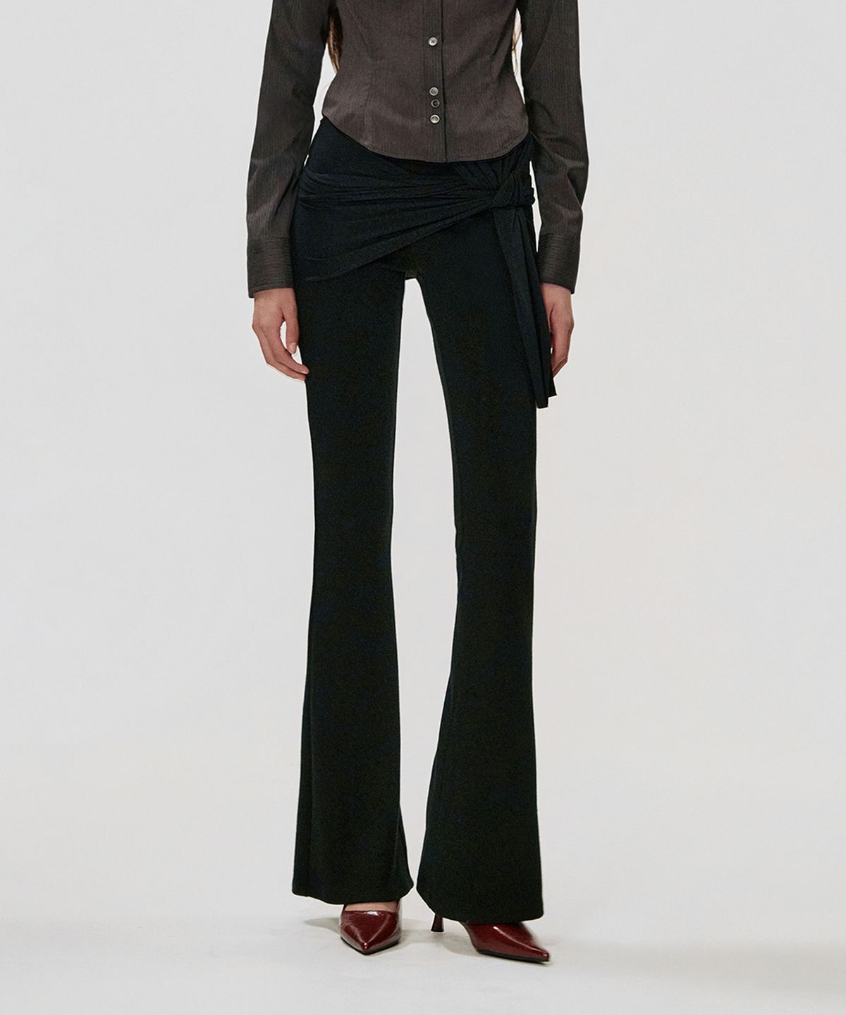 킴지수(KIMZISU) Wrap Bootcut Jersey Pants_BLACK