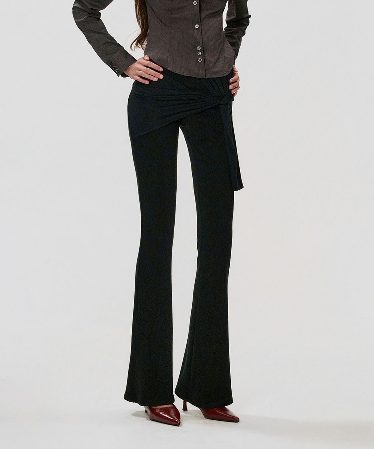 킴지수(KIMZISU) Wrap Bootcut Jersey Pants_BLACK