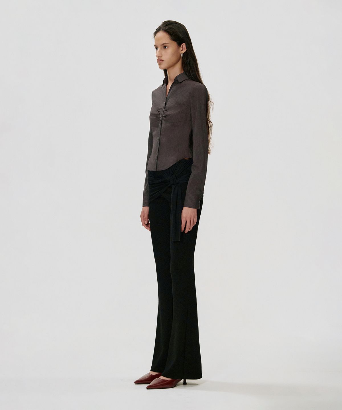 킴지수(KIMZISU) Wrap Bootcut Jersey Pants_BLACK