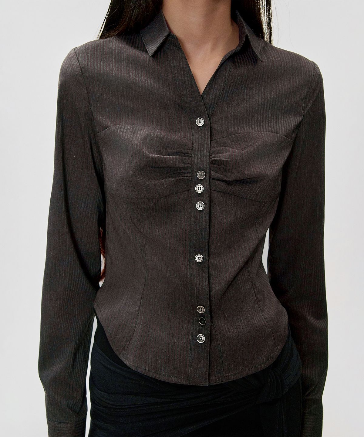 킴지수(KIMZISU) Slim Fit Shirred Shirt_CHARCOAL