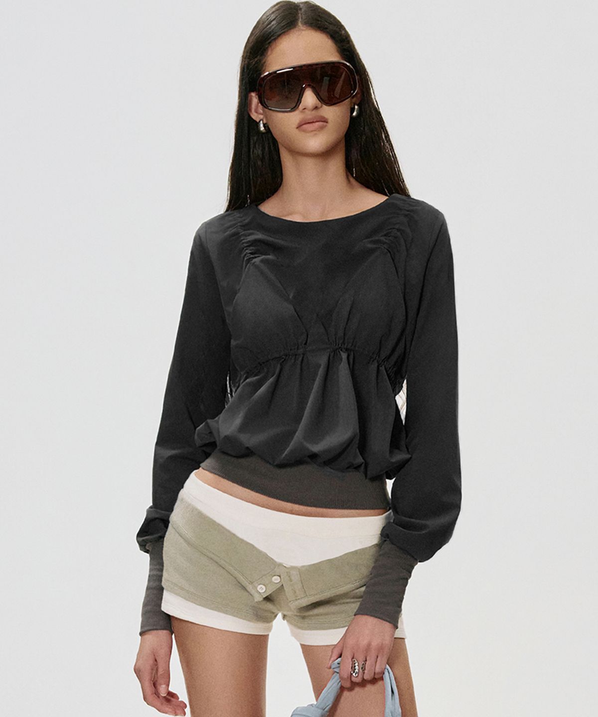 킴지수(KIMZISU) Bikini Shirred LS Top_CHARCOAL