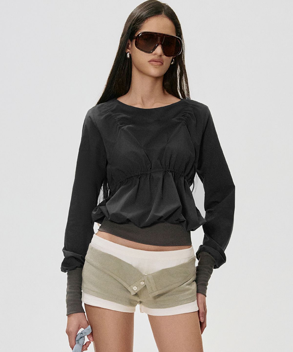 킴지수(KIMZISU) Bikini Shirred LS Top_CHARCOAL
