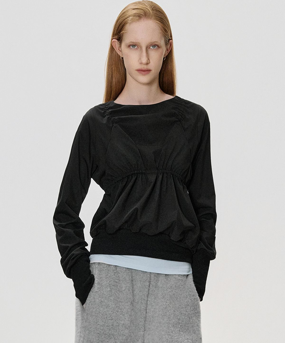 킴지수(KIMZISU) Bikini Shirred LS Top_BLACK
